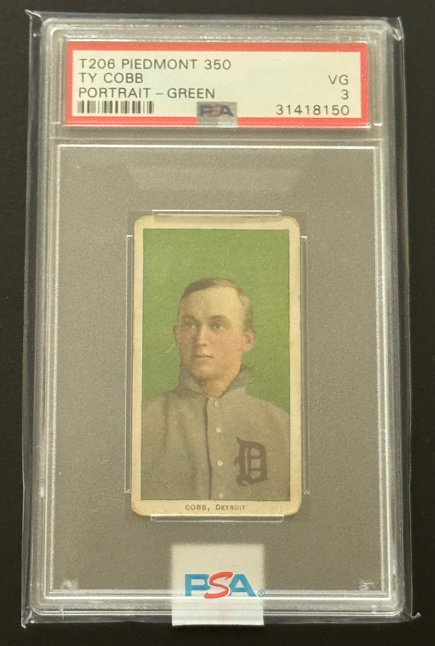 1909-1911 T206 Piedmont 350 TY COBB Portrait Green - PSA 3 VG