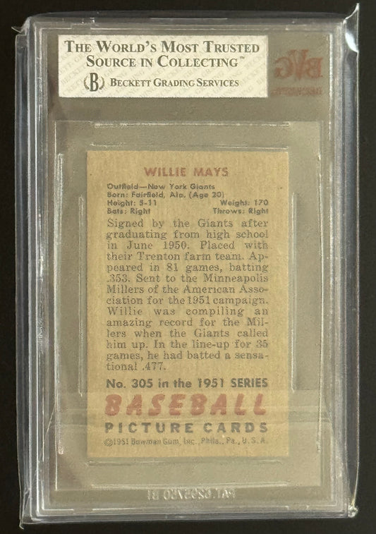 1951 Bowman (Rookie Card) #305 WILLIE MAYS - BVG 3.5 VG+